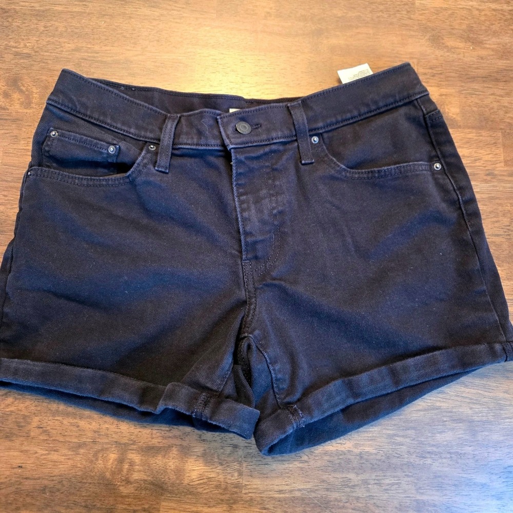 Levis Mid Length Shorts Black Denim Rolled Cuff Size 31‎ Womens Mid Rise